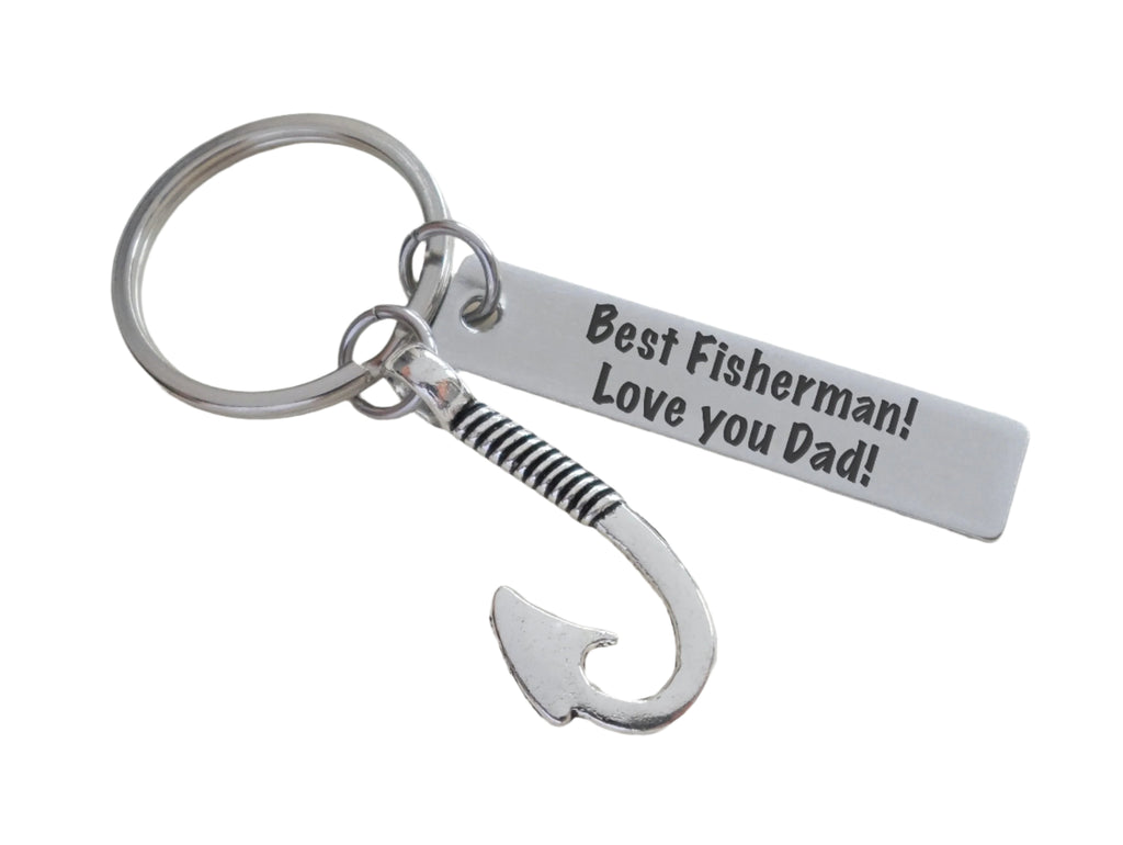 Custom Engraved Steel Keychain Tag with Fish Hook Charm