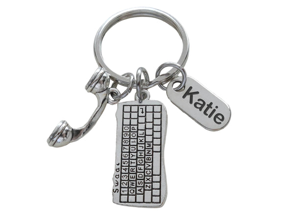 Secretary, Receptionist, Office Staff Appreciation Keychain with Computer Keyboard, Phone Charm, & Personalized Thank You Tag by JewelryEveryday