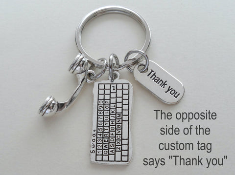 Secretary, Receptionist, Office Staff Appreciation Keychain with Computer Keyboard, Phone Charm, & Personalized Thank You Tag by JewelryEveryday