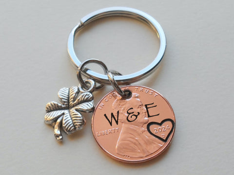Custom Engraved Penny Keychain, Personalized Keychain, Lucky Penny Keychain, Anniversary Penny Key Chain