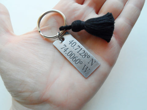 Custom Engraved Keychain with Stainless Steel Tag & Cotton Tassel, Anniversary Gift Keychain