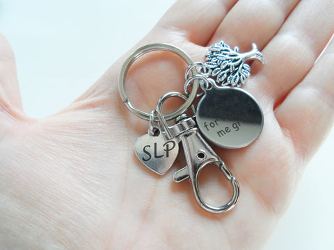 Speech Therapist Appreciation Gift Keychain, Speech Language Pathologist Keychain with Tree, SLP Heart, Thanks For Helping Me Grow Disc Charm & Clasp by JewelryEveryday