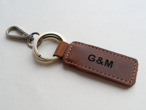 Custom Engraved Leather Tag Keychain for Couples or Best Friends, Anniversary Gift Keychain