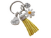 Mom Keychain with Daisy Flower Charm, I Love You Heart Charm, & Yellow Tassel Charm, Mother's Keychain
