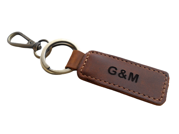 Custom Engraved Leather Tag Keychain for Couples or Best Friends, Anniversary Gift Keychain