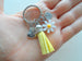 Mom Keychain with Daisy Flower Charm, I Love You Heart Charm, & Yellow Tassel Charm, Mother's Keychain