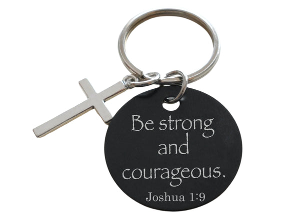 Custom Engraved Bible Verse Disc Keychain with Cross Charm, Personalized Religious Keychain