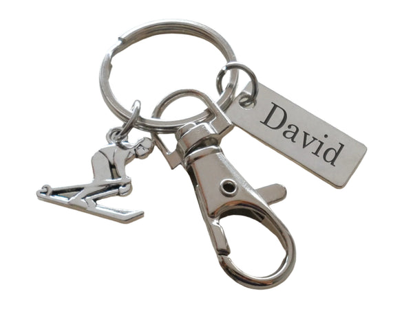 Personalized Skiing Keychain with Skier Charm, Custom Engraved Steel Tag & Swivel Clasp, Gift for Students or Instructors