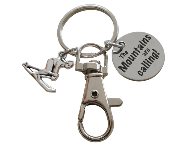 Personalized Skiing Keychain with Skier Charm, Custom Engraved Steel Disc & Swivel Clasp, Gift for Students or Instructors