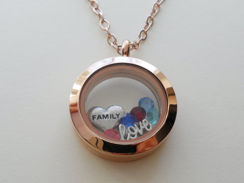 Personalized Rose Gold 25mm Circle Stainless Steel Locket Necklace for Mom or Grandma - by Jewelry Everyday