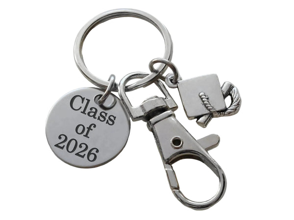 Class of 2026 Keychain with Graduation Cap Charm & Clasp, For Graduate Gift by Jewelry Everyday