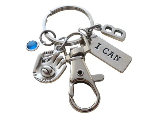Baseball Mitt Charm Keychain with I Can Tag & Clasp, Personalized Option For Softball / Baseball Player Keychain