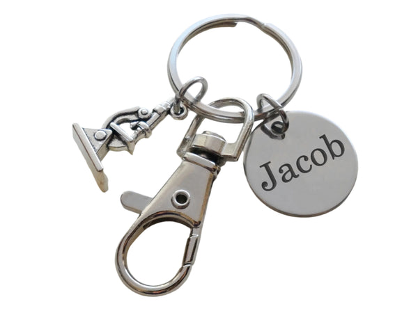Custom Engraved Science Lab Keychain with Microscope Charm, Engraved Disc & Swivel Clasp, Student, Teacher, Chemist, Microbiologist, Biochemist