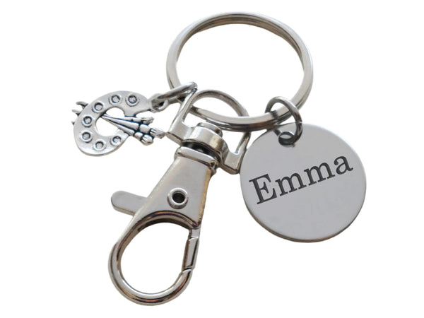 Art Palette Charm Keychain with Custom Engraved Disc & Swivel Clasp, For Artist Student or Teacher