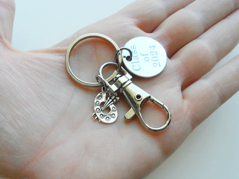 Art Palette Charm Keychain with Custom Engraved Disc & Swivel Clasp, For Artist Student or Teacher