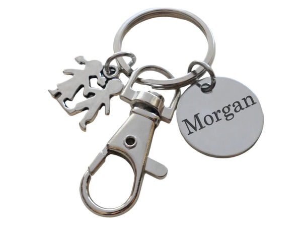 Children Charm Keychain with Custom Engraved Steel Disc & Swivel Clasp; Gift for Nanny, Caretaker, Child Care Staff, or Mothers