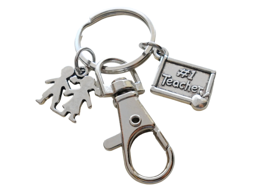 Teacher Charm Keychain with #1 Teacher Plaque, Kids Charm & Swivel Clasp, Teacher Appreciation - Thanks for Being Such a Great Teacher