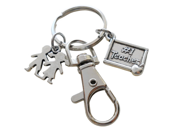 Teacher Charm Keychain with #1 Teacher Plaque, Kids Charm & Swivel Clasp, Teacher Appreciation - Thanks for Being Such a Great Teacher