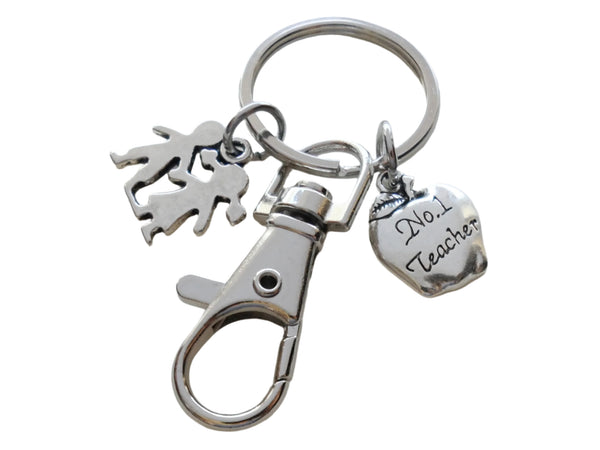 Teacher Charm Keychain with No. 1 Teacher Apple Charm, Kids Charm & Swivel Clasp, Teacher Appreciation - Thanks for Being Such a Great Teacher