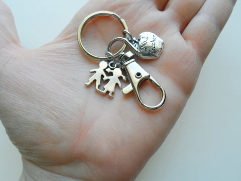 Teacher Charm Keychain with No. 1 Teacher Apple Charm, Kids Charm & Swivel Clasp, Teacher Appreciation - Thanks for Being Such a Great Teacher