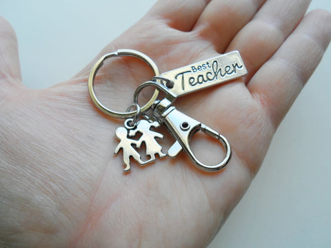 Teacher Charm Keychain with Best Teacher Charm, Kids Charm & Swivel Clasp, Teacher Appreciation - Thanks for Being Such a Great Teacher