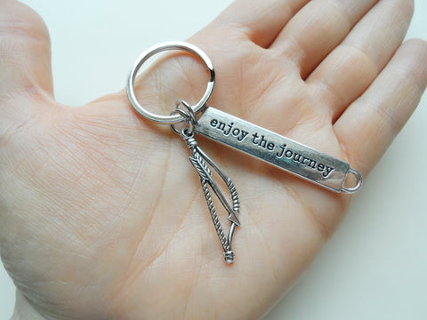 Bow Charm Keychain with Enjoy the Journey Charm, Student or Coach Archery Keychain