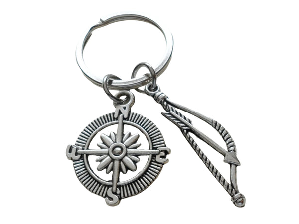 Bow & Compass Charm Keychain, Student or Coach Archery Keychain, or Youth Camp Keychain