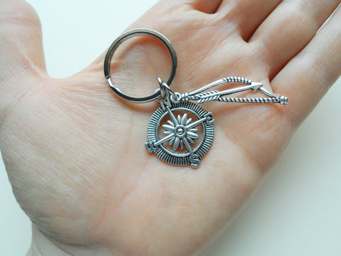 Bow & Compass Charm Keychain, Student or Coach Archery Keychain, or Youth Camp Keychain