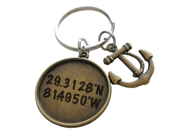 Bronze Anchor Charm Keychain with Custom Engraved Disc