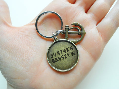 Bronze Anchor Charm Keychain with Custom Engraved Disc
