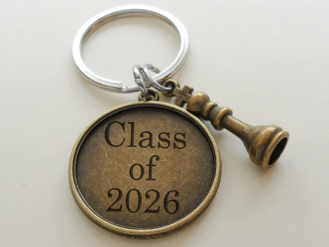 Bronze King Chess Charm Keychain with Custom Engraved Disc