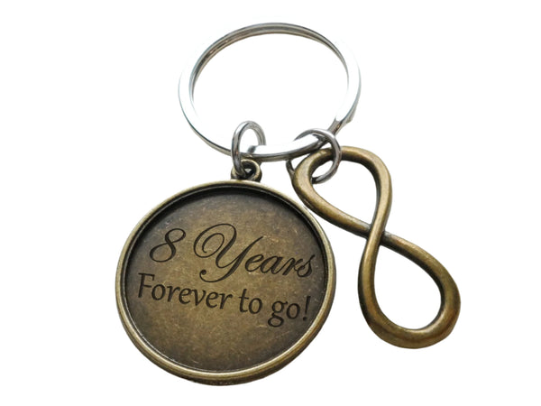 Bronze Infinity Charm Keychain With "8 Years Forever to Go" Engraved Disc, 8 Year Anniversary Gift