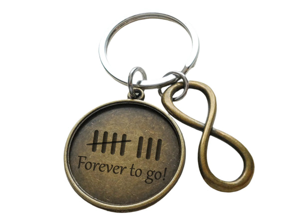 Bronze Infinity Charm Keychain With 8 Tally Marks and "Forever to Go" Engraved Disc, 8 Year Anniversary Gift