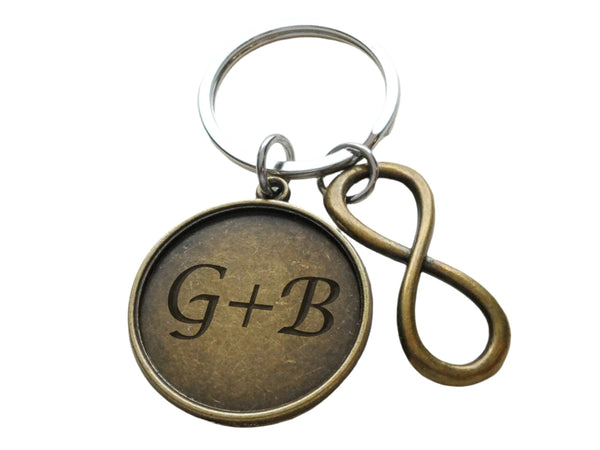 Bronze Infinity Charm Keychain With Custom Engraved Disc, 8 Year, 19 Year Anniversary Gift