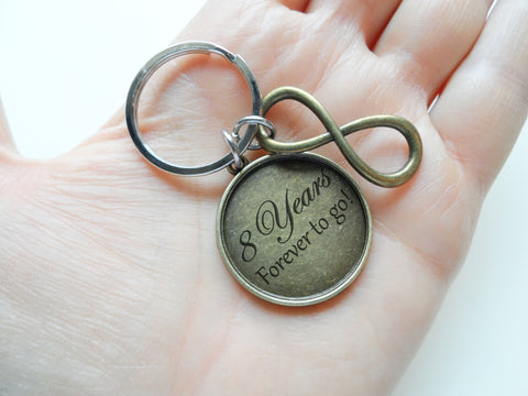 Bronze Infinity Charm Keychain With "8 Years Forever to Go" Engraved Disc, 8 Year Anniversary Gift