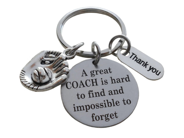 Baseball Coach Appreciation Gift • Engraved "A Great Coach is Impossible to Forget" Keychain | Jewelry Everyday