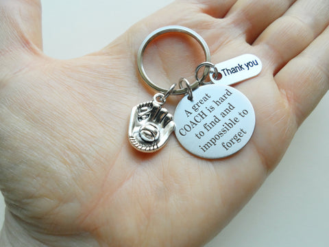 Baseball Coach Appreciation Gift • Engraved "A Great Coach is Impossible to Forget" Keychain | Jewelry Everyday