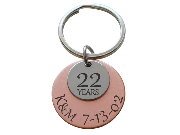 Custom Engraved Copper Disc with Steel Disc Keychain, 22 Year Anniversary Gift Keychain, Personalized Engraved Keychain