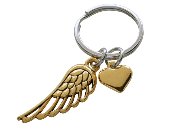 Golden Wing & Heart Charm Memorial Keychain