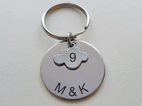 Cloud 9 Keychain with Custom Engraved Disc, Couples Keychain