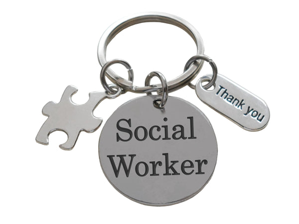 Social Worker Gift Keychain with Puzzle and Thank You Charm, Community Advocate Gift, Thank you Gift with "You are an Essential Part of our Community" Card