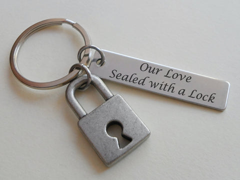 Lock Charm Keychain with Custom Engraved Tag, For Couples