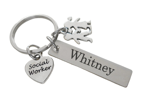 Employee Appreciation Gifts • Kids Charm, Social Worker Heart & Custom Engraved Tag Keychain by JewelryEveryday