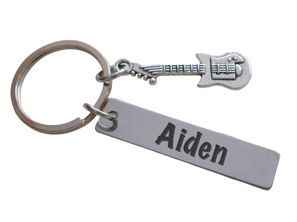 Electric Guitar Keychain with Stainless Steel Tag Keychain Custom Engraved