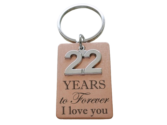 Custom Engraved Copper Tag with 22 Charm Keychain, 22 Year Anniversary Gift Keychain, Personalized Keychain