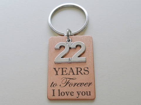 Custom Engraved Copper Tag with 22 Charm Keychain, 22 Year Anniversary Gift Keychain, Personalized Keychain