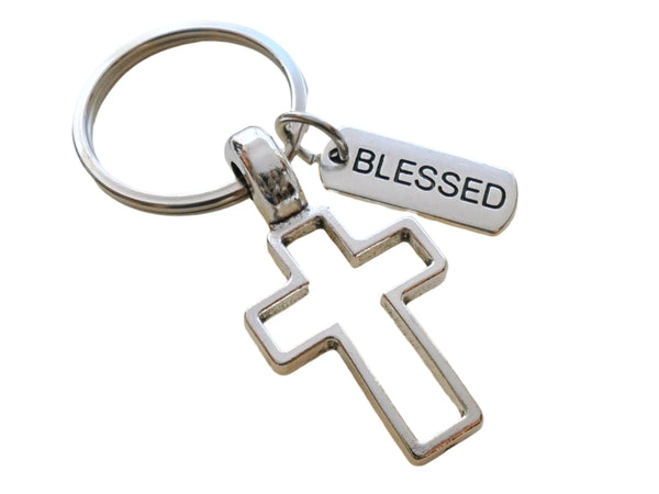Cross Keychain with Word Tag Charm, Religious Keychain