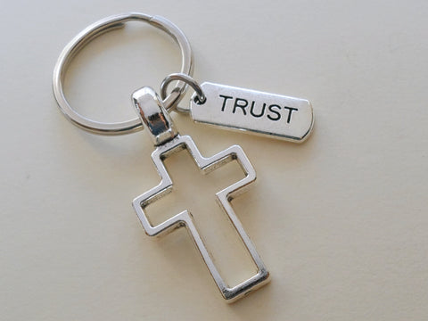 Cross Keychain with Word Tag Charm, Religious Keychain