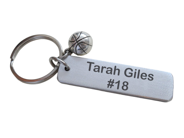 Basketball Charm Keychain with Custom Engraved Aluminum Tag For Graduate, School Team Player or Coach Gift