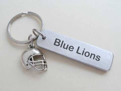 Football Helmet Charm Keychain with Custom Engraved Aluminum, Personalized Name For Team Player or Coach